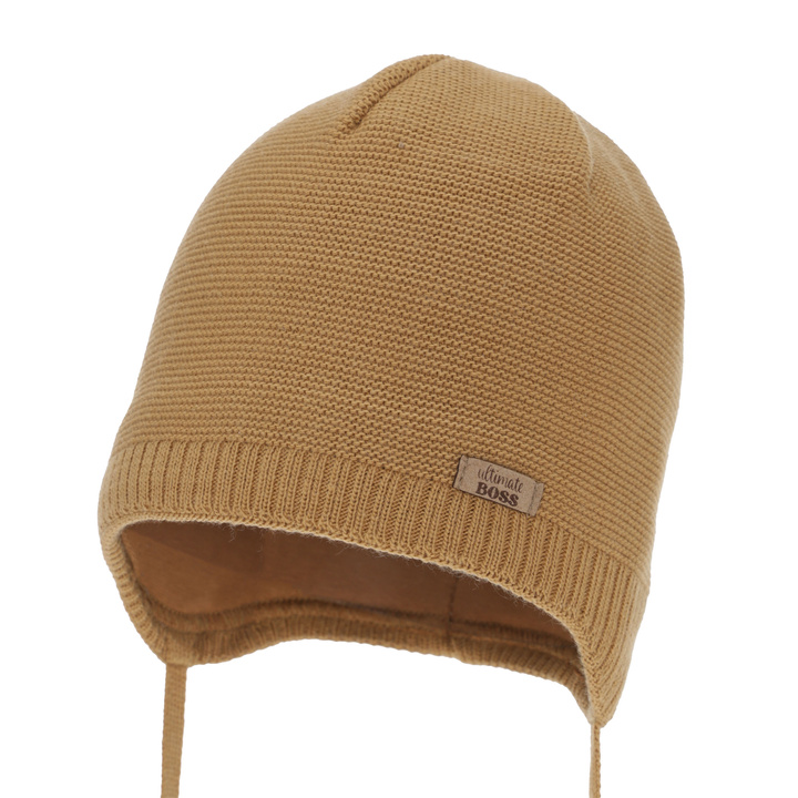 Dreng efterår/forår hue, camel, med bindebånd, Valdis