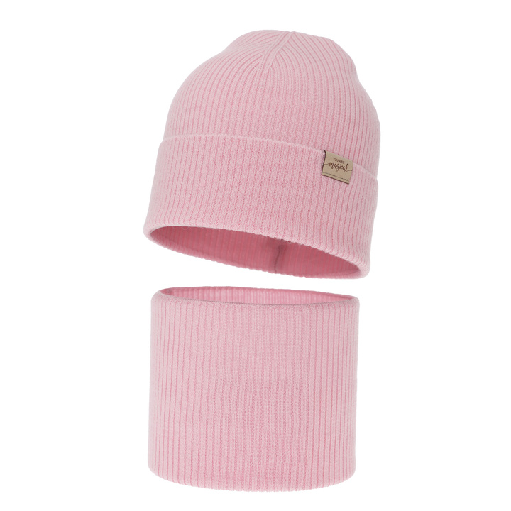 Pige efterår/forår sæt: hue og halsvarmer, lyserød, 100% Merino Uld, Magenta