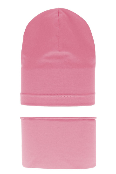Pige efterår/forår sæt: hue og halsvarmer, rosa, bomuld, Hazelka