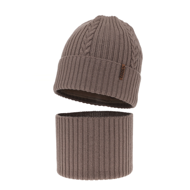 Dreng vintersæt: hue og halsvarmer, lys brun, 100% Merino Uld, Wilson