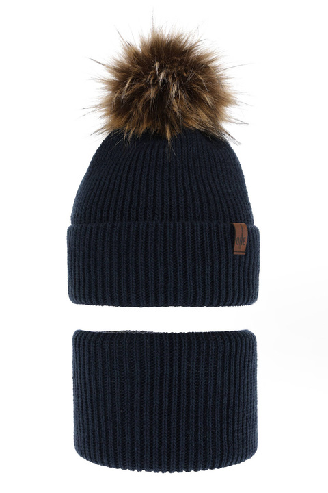 Dreng vintersæt: hue og halsrør, navy, med garn pompon, Modus