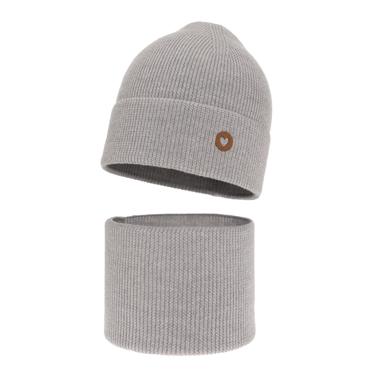 Pige efterår/forår sæt: hue og halsvarmer, grå, 100% Merino Uld, Brook