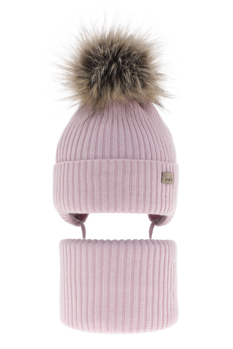 Pige vintersæt: hue og halsvarmer, lilac, med bindebånd, Bria