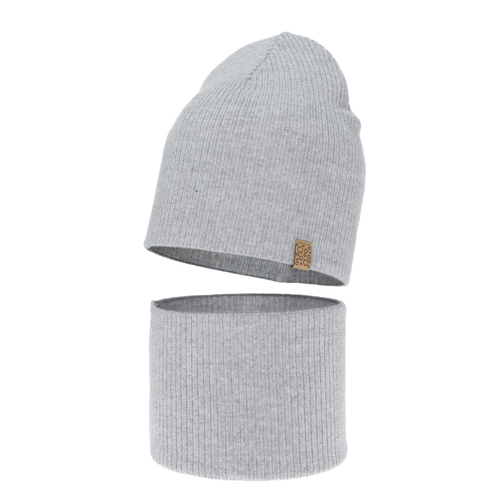 Pige efterår/forår sæt: hue og halsvarmer, grå, med merinould, Ricona