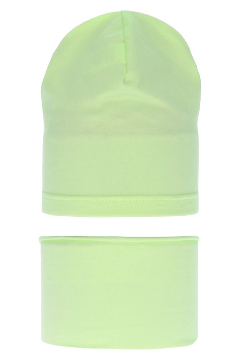 Pige efterår/forår sæt: hue og halsvarmer, lime, bomuld, Hazelka