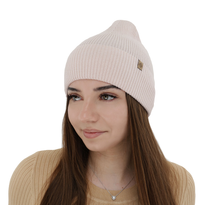 Dame efterår/forår hue, lyserød, med merinould, Alineta