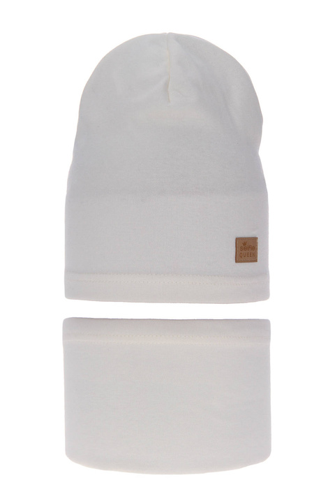 Pige efterår/forår sæt: hue og halsvarmer, cremefarvet, bomuld, Selfie