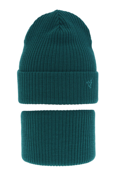Pige vintersæt: hue og halsvarmer, smaragdgrøn, Rosetta