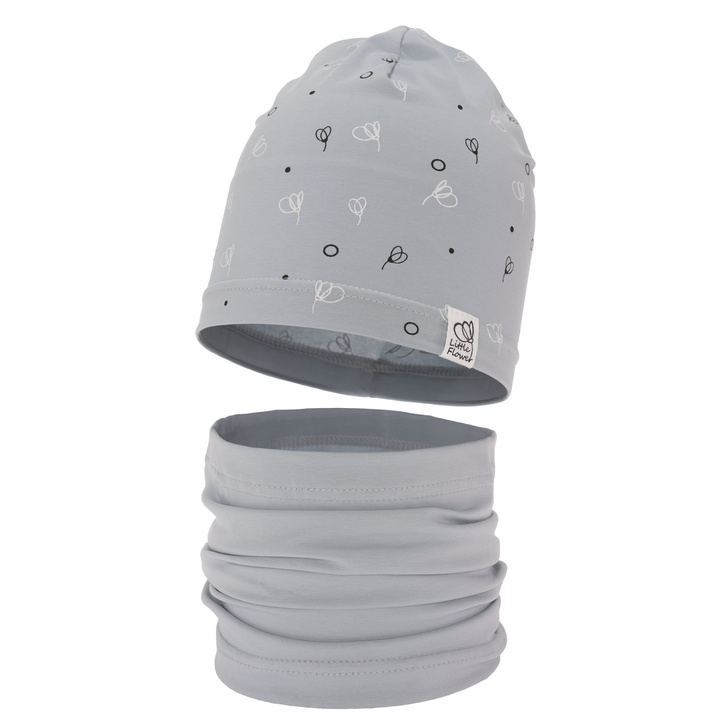 Pige efterår/forår sæt: hue og halsvarmer, grå, bomuld, Fiora