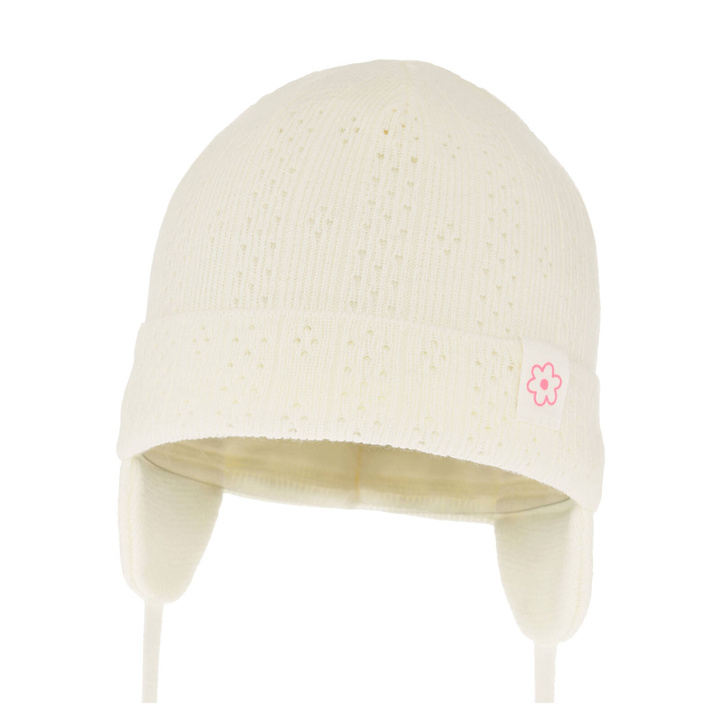 Pige efterår/forår hue, cremefarvet, med bindebånd, Lucrezia