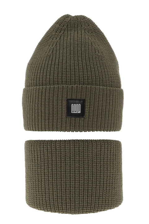 Dreng vintersæt: hue og halsvarmer, khaki, Amadeo