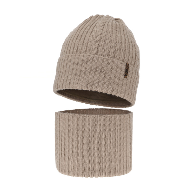 Dreng vintersæt: hue og halsvarmer, beige, med merinould, Wilson