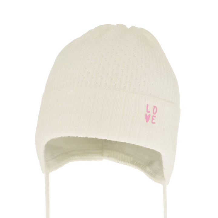 Pige efterår/forår hue, cremefarvet, med bindebånd, Camilla