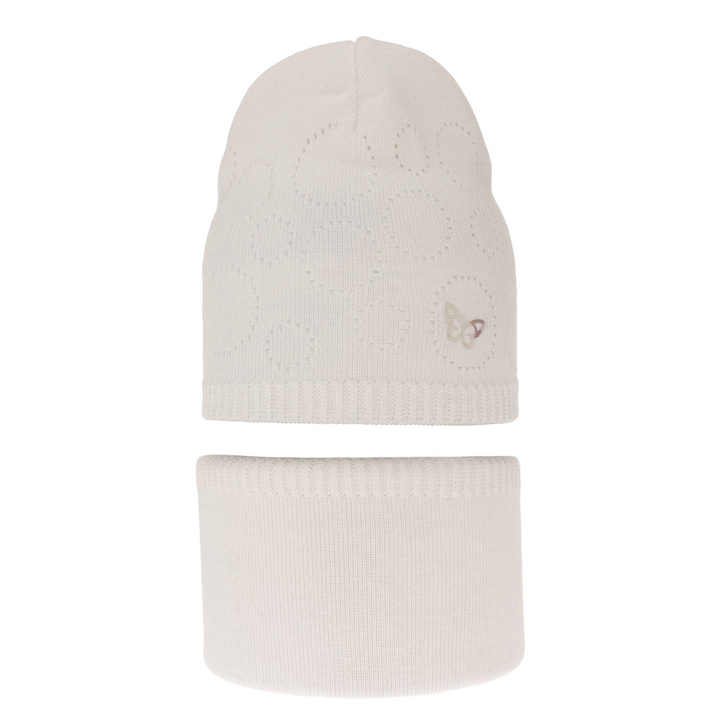 Pige efterår/forår sæt: hue og halsedisse, med bomuld, cremefarvet, ajour, Amarilla