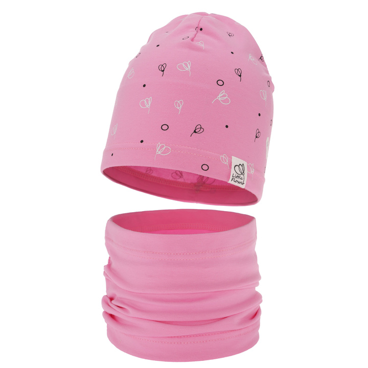Pige efterår/forår sæt: hue og halsvarmer, rosa, bomuld, Fiora
