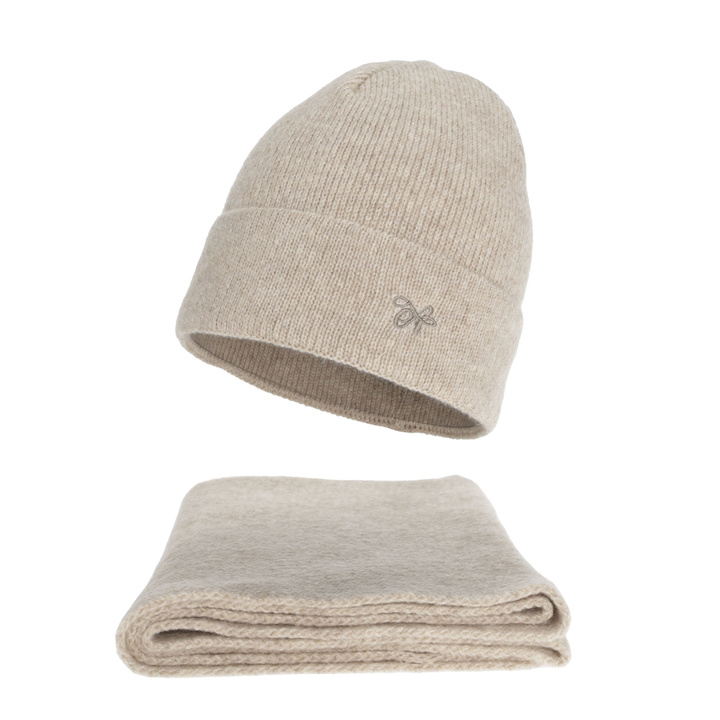 Dame vintersæt: hue og tørklæde, beige, Rava