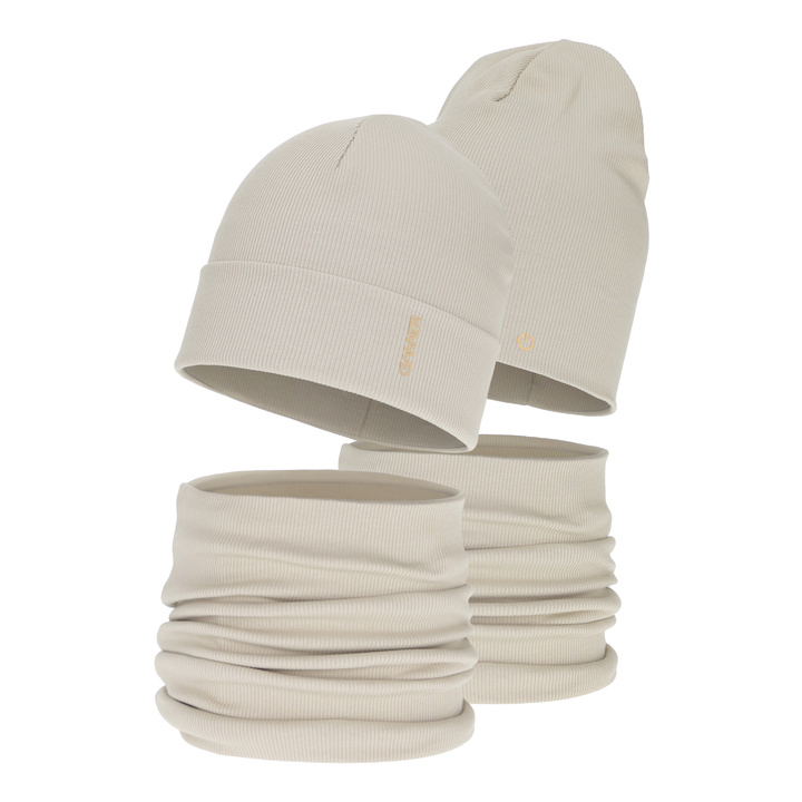 Dreng efterår/forår sæt: hue og halsvarmer, bomuld, beige, Desider