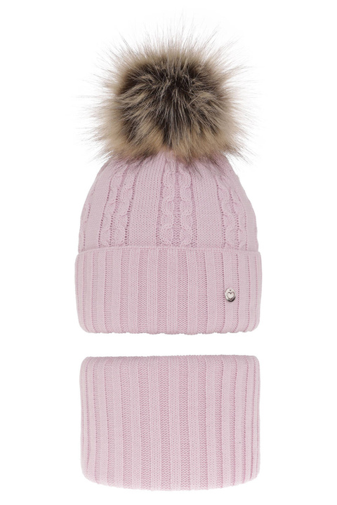 Pige vintersæt: hue og halsedisse, lila, med garn pompon, Felia