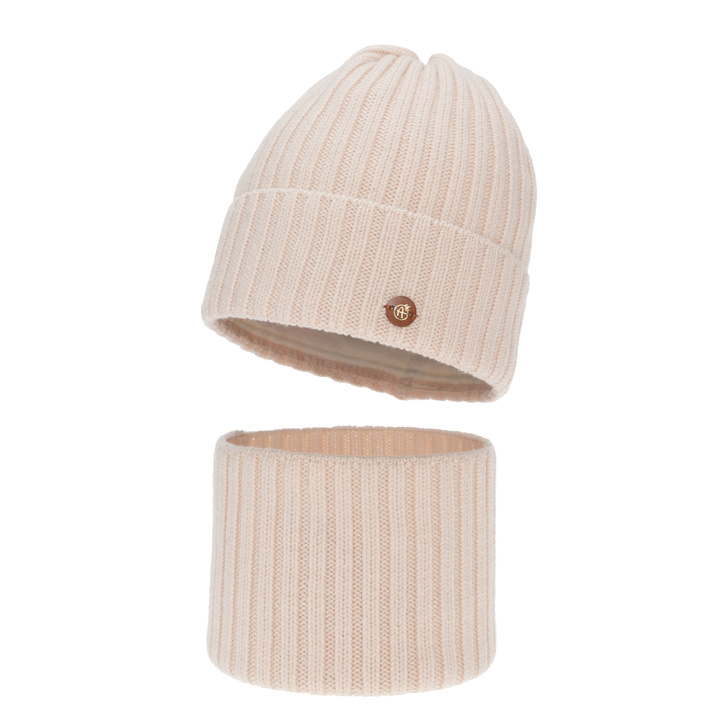 Pige vintersæt: hue og halsvarmer, jasnoróżowy, 100% Merino Uld, foret med bomuld, Vanira