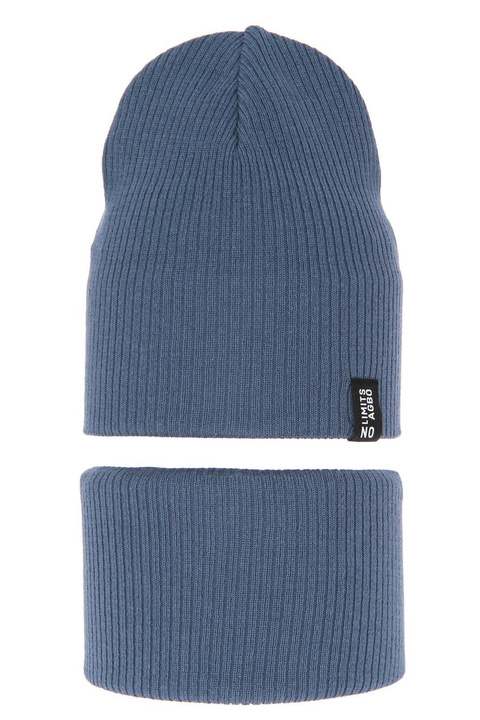 Dreng efterår/forår sæt: hue og halsvarmer, med bomuld, blå, Tunis