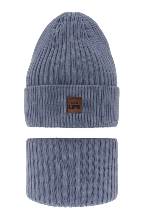 Dreng vintersæt: hue og halsvarmer, lys blå, Basilio