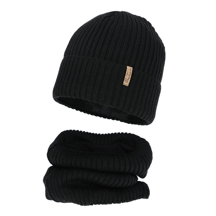 Pige vintersæt (hue og halsvarmer), sort, med merinould, Odette