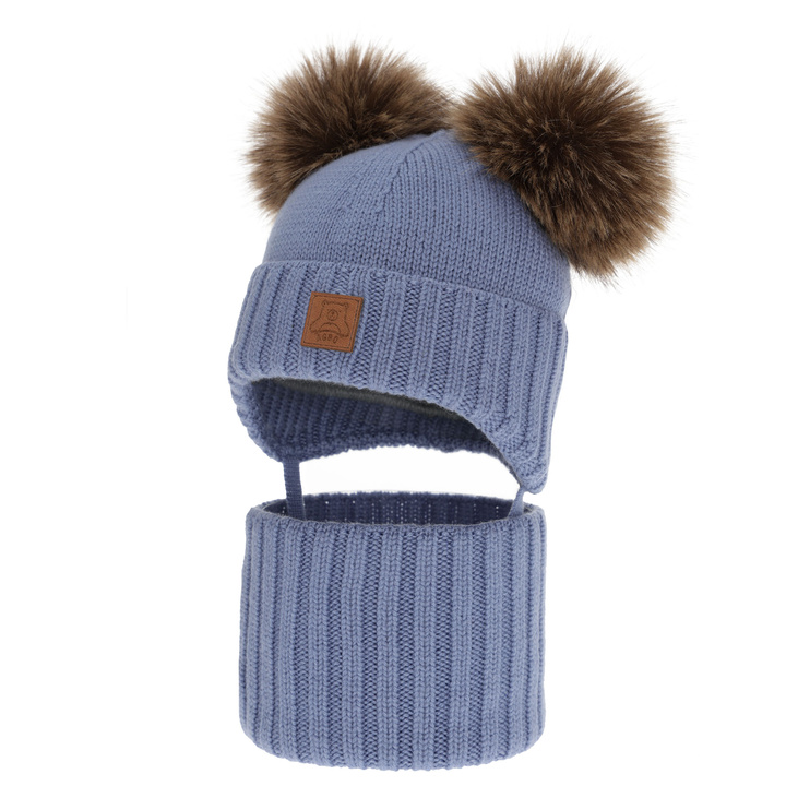 Dreng hue og halsedisse, vinter sæt, blå, 100% merinould, foret med uld fleece, Ronik