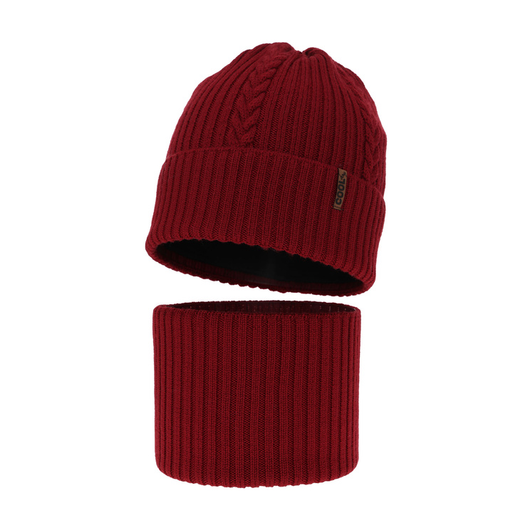 Dreng vintersæt hue og halsvarmer, bordó, med merinould, Wilson