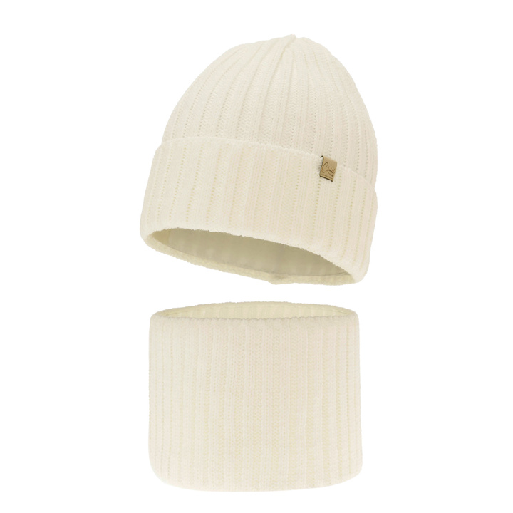 Pige vintersæt: hue og halsvarmer, creme, Mitti