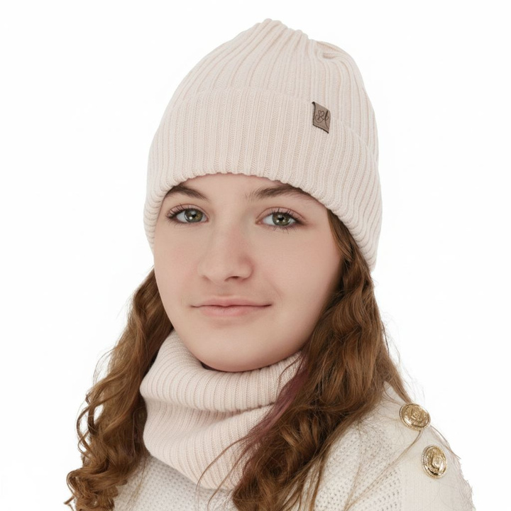 Pige vintersæt: hue og halsvarmer, lyserød, med merinould, Patricia