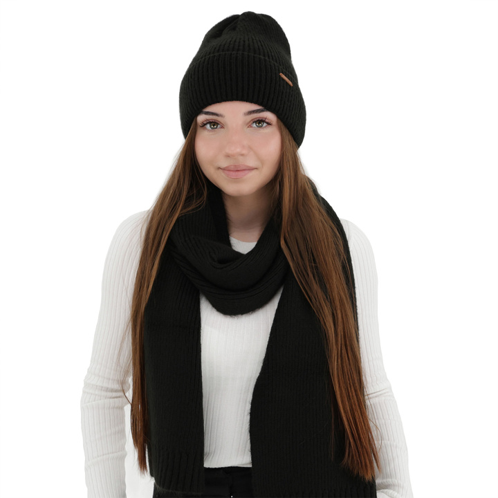 Dame vintersæt: hue og tørklæde, beige, med merinould, Seala