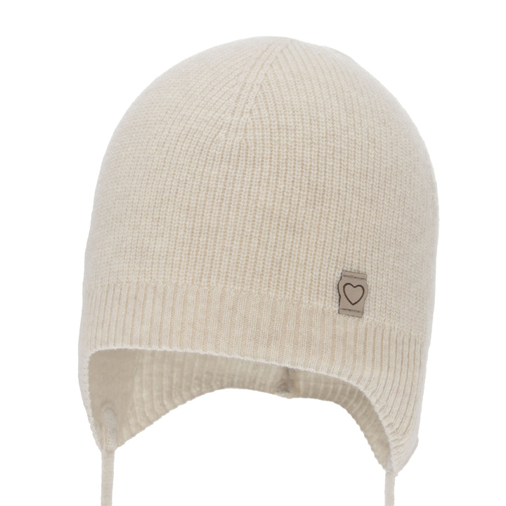 Pige efterår/forår hue, mørkebeige, merino uld med kashmir, med bindebånd, Orida