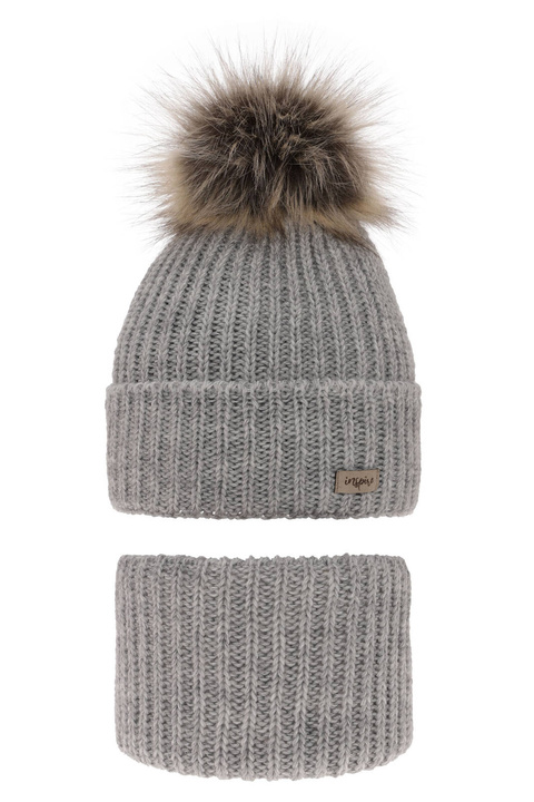 Pige vintersæt, grå, med garn pompon, Willow