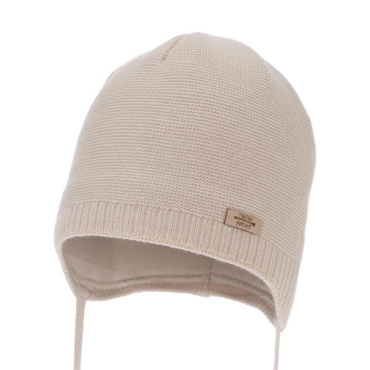 Pige efterår/forår hue, beige, med bindebånd, Svenja