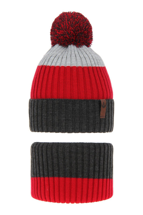 Dreng vintersæt: hue og halsvarmer, grå, Karson