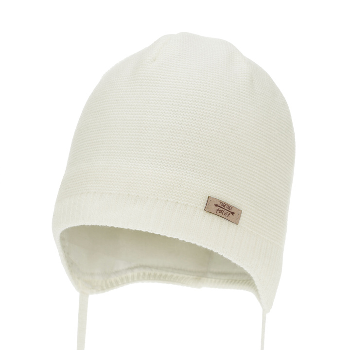 Pige efterår/forår hue, cremehvid, med bindebånd, Svenja