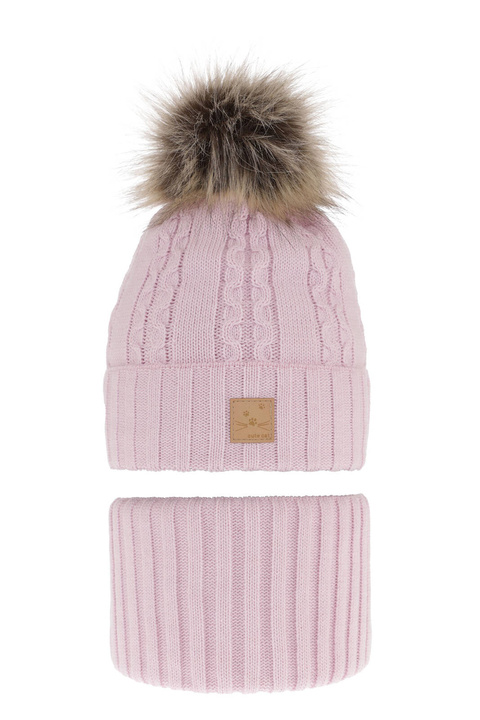 Pige vintersæt: hue og halsrør, lilla, med garn pompon, Alexia