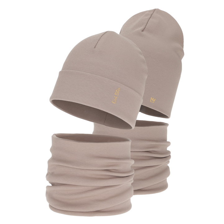 Pige efterår/forår sæt: hue og halsvarmer, beige, bomuld, Carina
