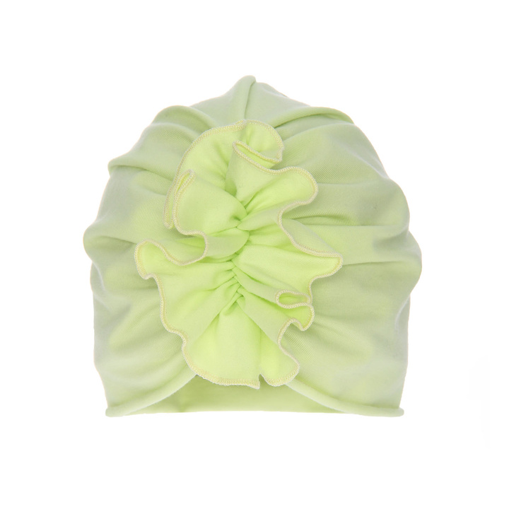 Pige efterår/forår hue, limegrøn, bomuld, med pyntet rynkning, Werka
