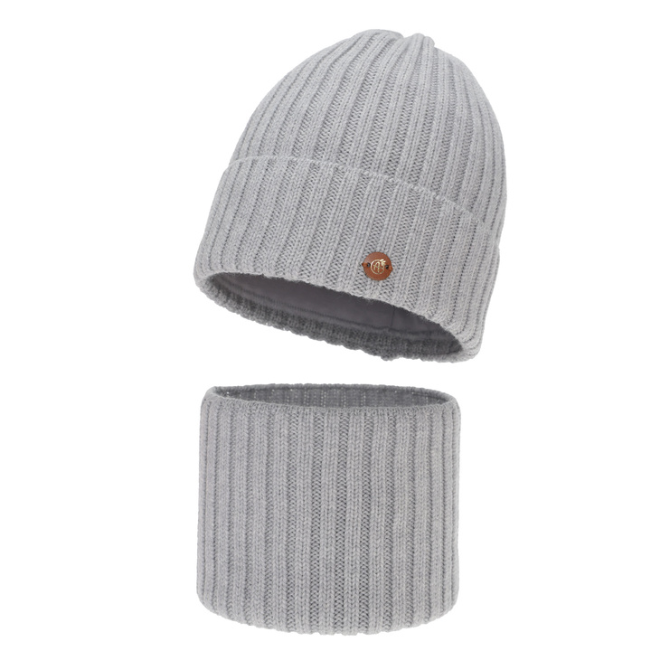 Pige vintersæt: hue og halsvarmer, beige, 100% Merino Uld, foret med bomuld, Vanira