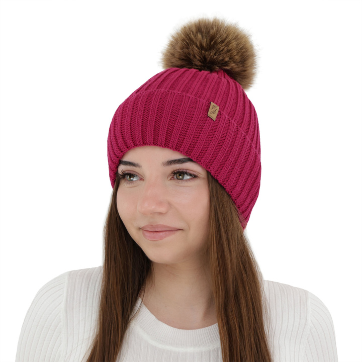 Dame vinterhue, amarantowa, med merinould, Zamira