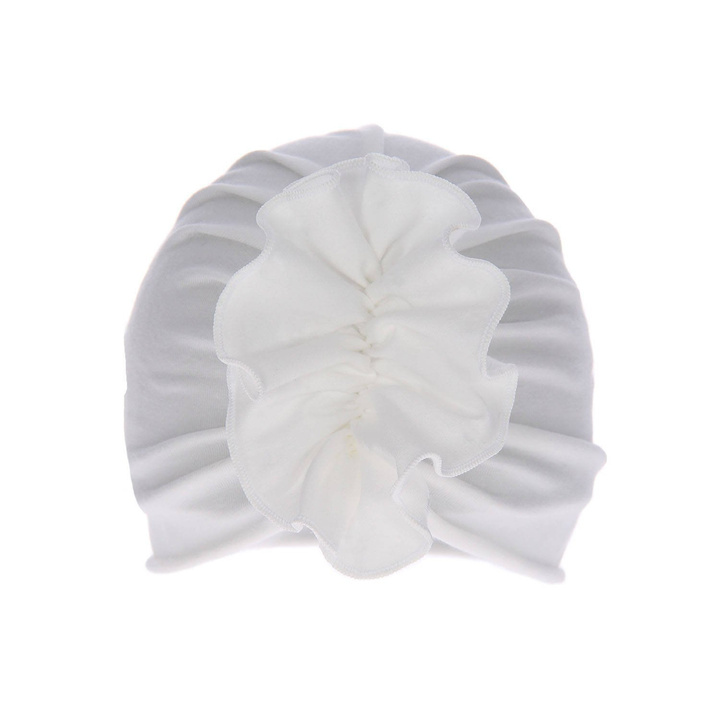 Pige efterår/forår hue, cremefarvet, bomuld, med dekorative rynkninger, Werka