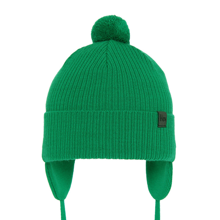 Dreng efterår/forår hue, grøn, med bindebånd, med garn pompon, Axel