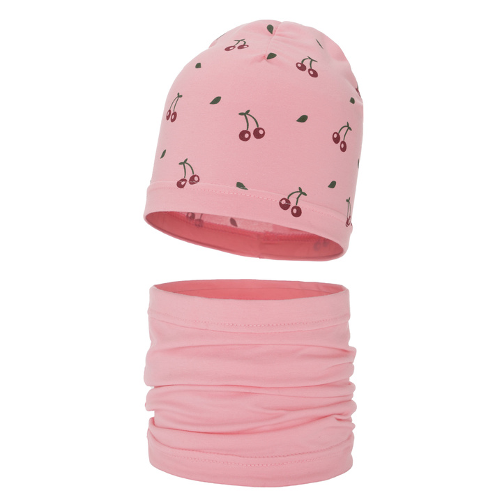 Pige efterår/forår sæt: hue og halsvarmer, pink, bomuld, Cerise
