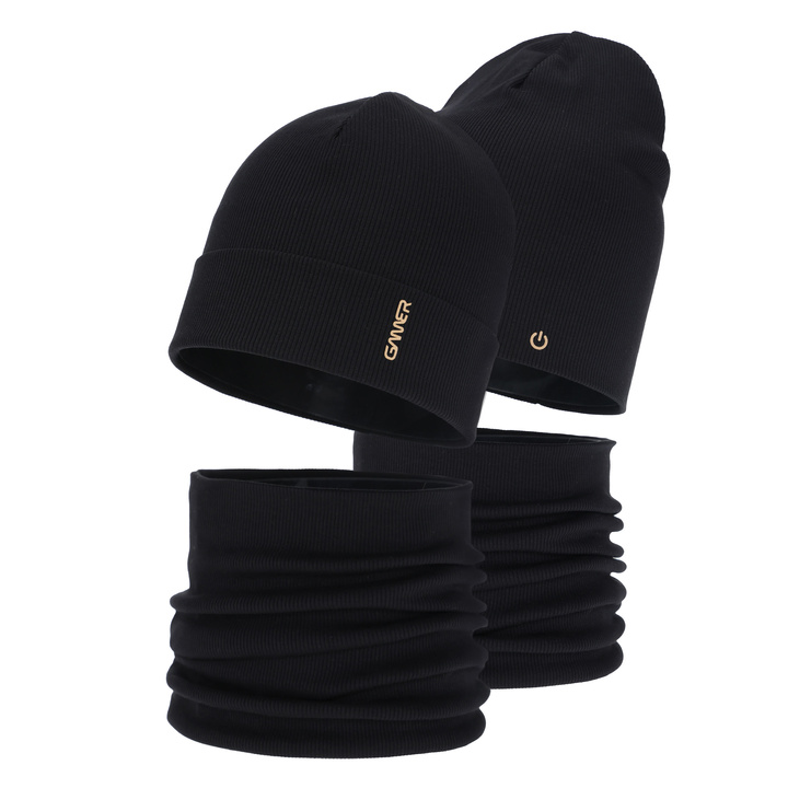 Dreng efterår/forår sæt: hue og halsvarmer, bomuld, sort, Desider