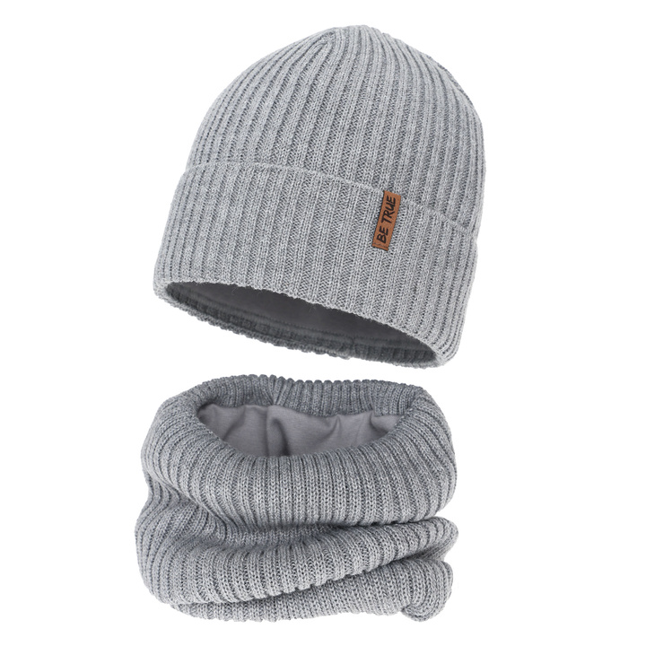 Dreng vintersæt (hue og halsvarmer), blå, foret med fleece, med merinould, Colton