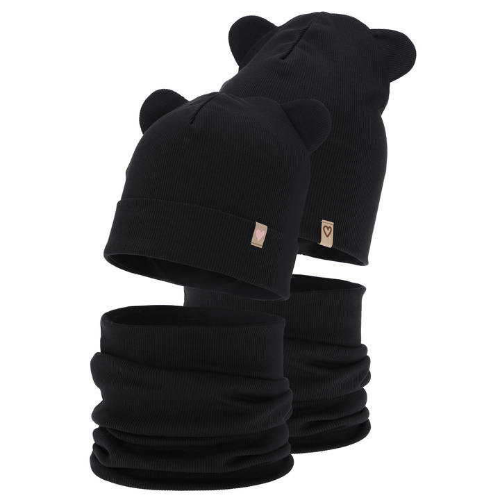 Pige efterår/forår sæt: hue og halsvarmer, sort, bomuld, Luminia