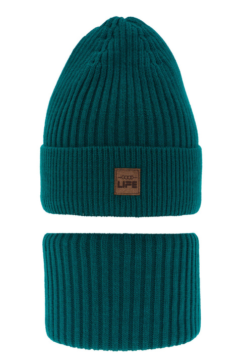 Dreng vintersæt: hue og halsvarmer, smaragdgrøn, Basilio