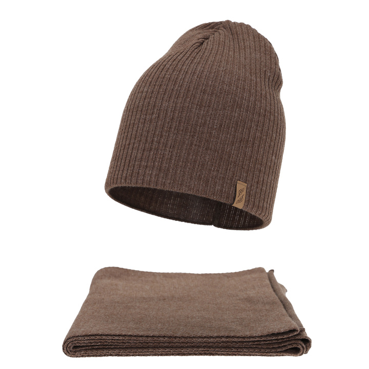 Dame vintersæt: hue og tørklæde, brun, Fena