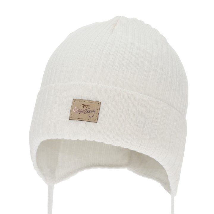 Pige efterår/forår hue, hvid, med bindebånd, med bomuld, Tindra